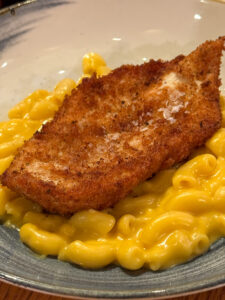 Boatwright's Panko Crispy Chicken over mac n cheese